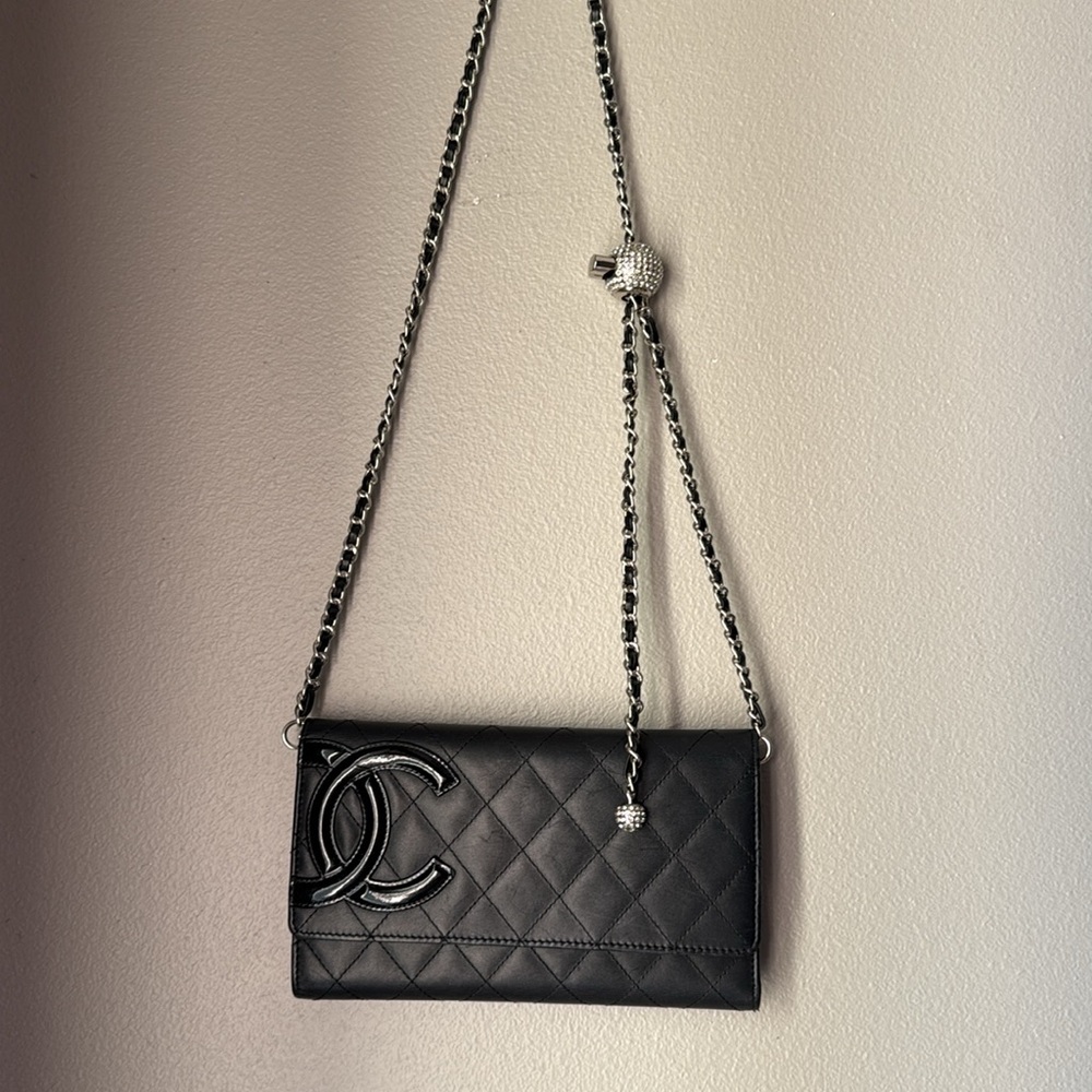 CHANEL Interlocking CC Cambon Calf Leather Enamel Black/Pink Wallet/Clutch/WOC - Picture 7 of 17